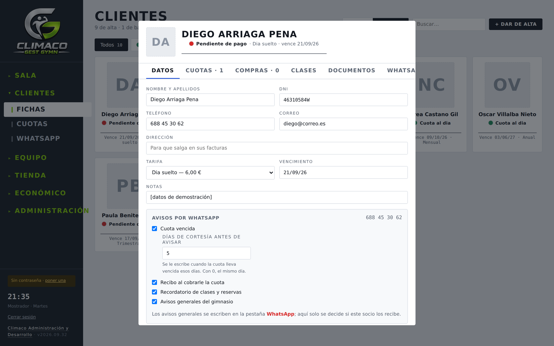 CLIMACO Gym — Ficha de cliente