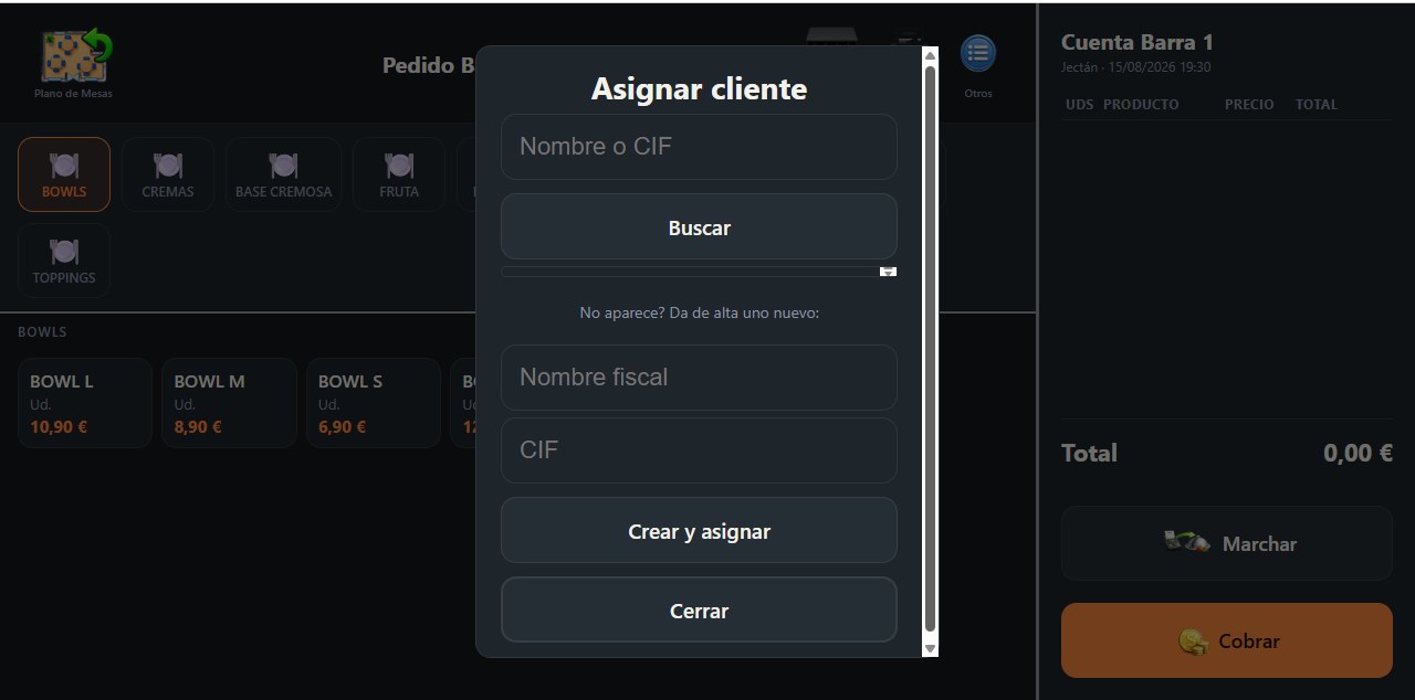 Pantalla para asignar un cliente con sus datos fiscales a la cuenta.